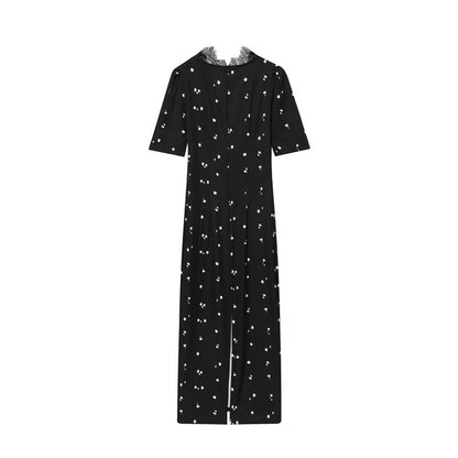 Women's Lace V-neck Patchwork Puff Sleeve Dress