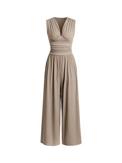 Sleeveless Knitted Jumpsuit Loose Wide-leg Pants