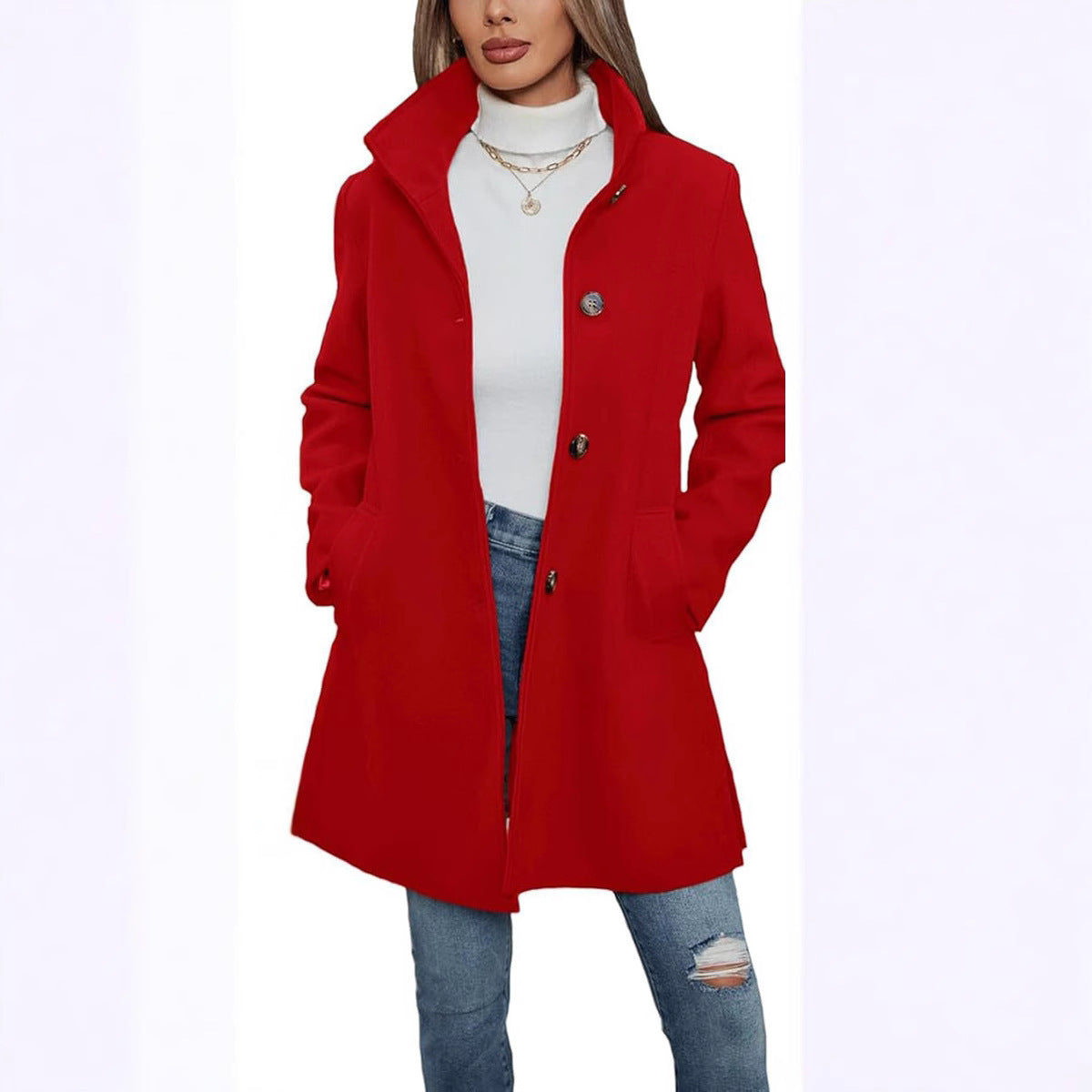 Fashion Casual Autumn And Winter Thick Long Sleeve Woolen Long Thick Coat