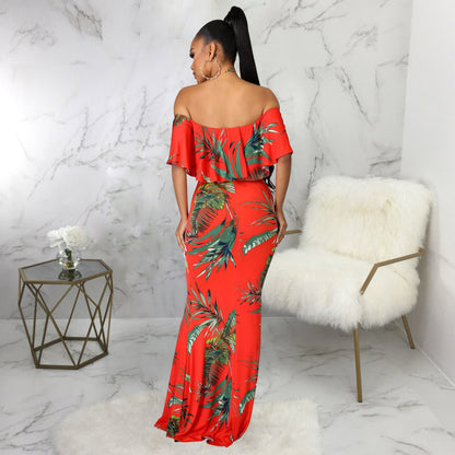 Fashion Digital Printing Off-neck Tube Top Dress