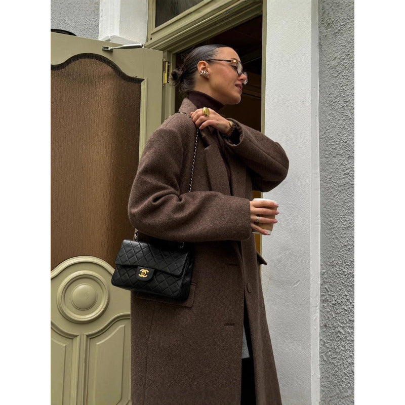 Korean Style Elegant Suit Collar Woolen Overcoat Coat