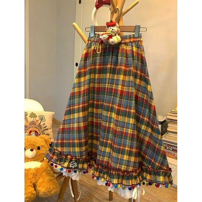 Christmas Retro Color Plaid Skirt For Women