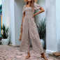 Square Collar Puff Sleeve Vacation Style Floral Jumpsuit