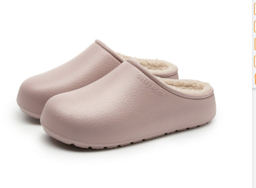 Womens Fleece-Lined Waterproof Thick-Soled Cotton Slippers