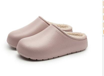 Womens Fleece-Lined Waterproof Thick-Soled Cotton Slippers