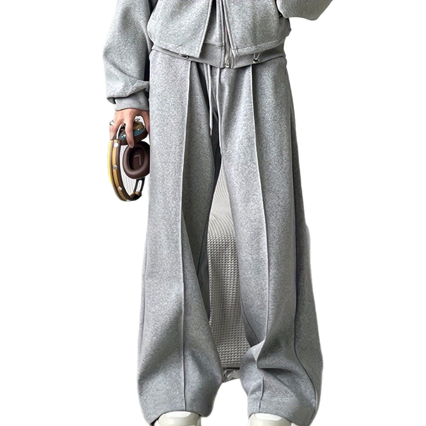 Autumn And Winter Loose Straight Drooping Pants Mid-waisted Figure Flattering Sports Style