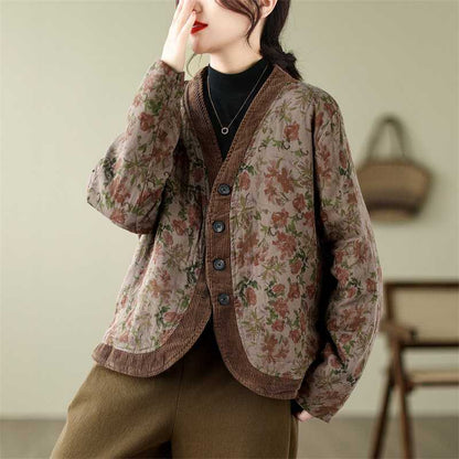 Ethnic Style Literary Style Women's Jacquard Single-breasted Puffer Jacket