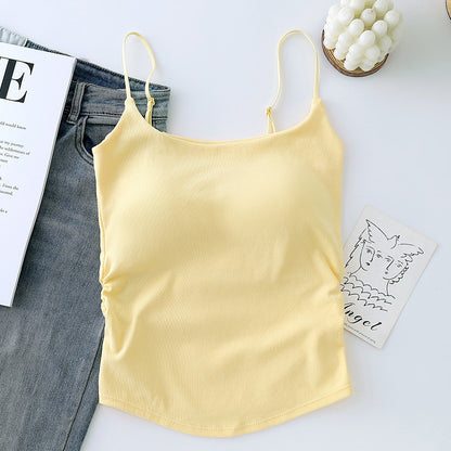 Women's Pure Color Casual Versatile Sling Pleated With Chest Pad Vest