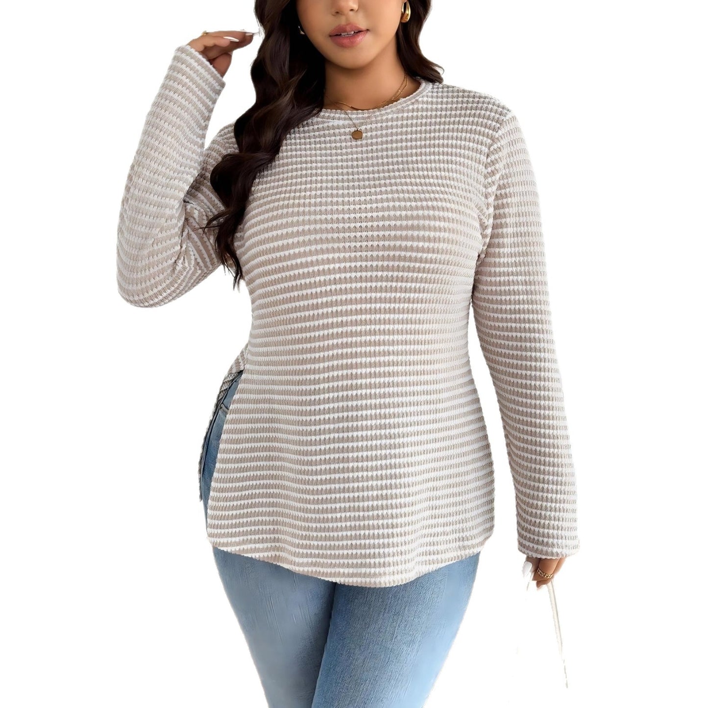 Round Neck Solid Color Long Sleeve Pullover