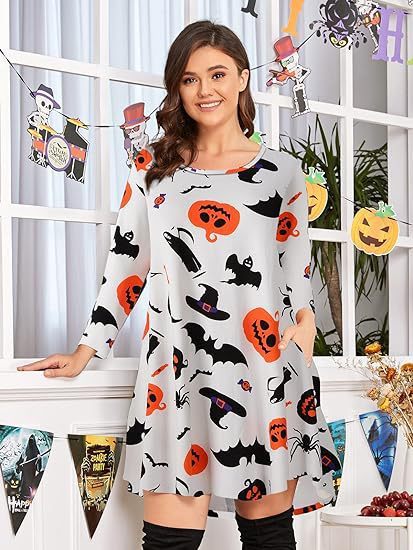 Halloween Christmas Holiday Color Casual Printed T-shirt Dress