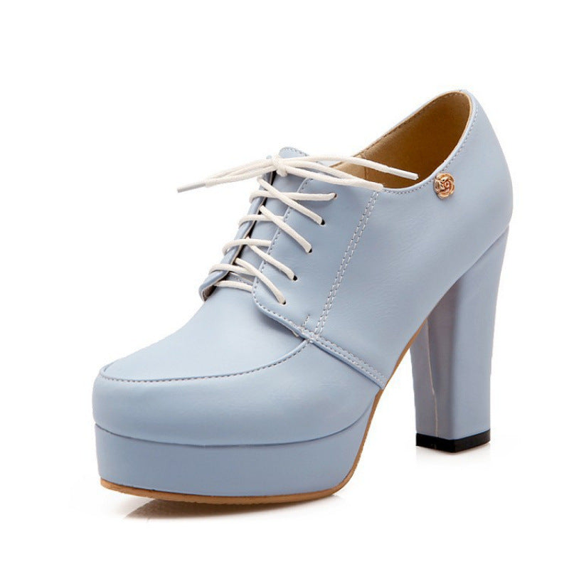 Womens Chunky-heeled Lace-up Pumps