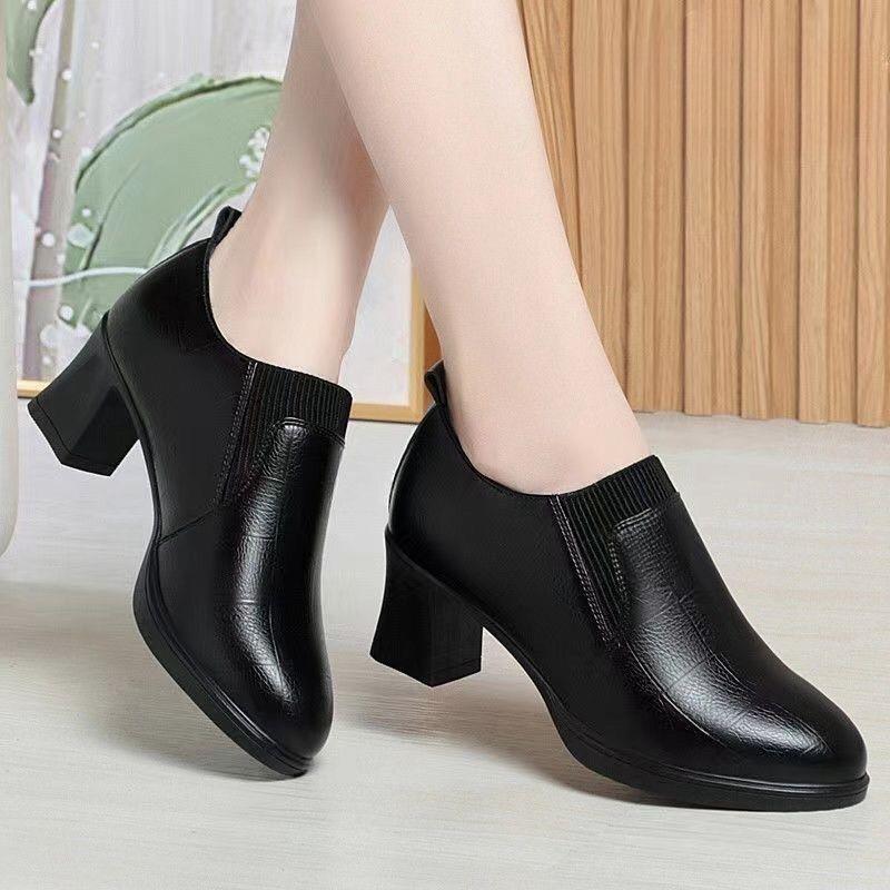 Womens Deep-toe Soft-leather Soft-soled High Heels