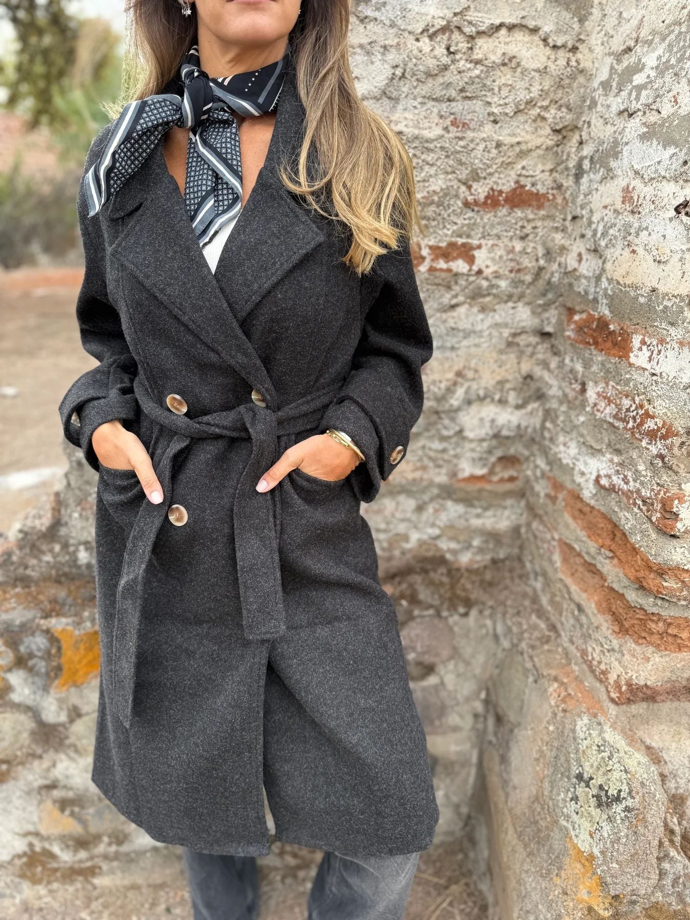 Autumn And Winter Lacing Cardigan Casual Long Sleeve Lapel Woolen Pocket Coat Women