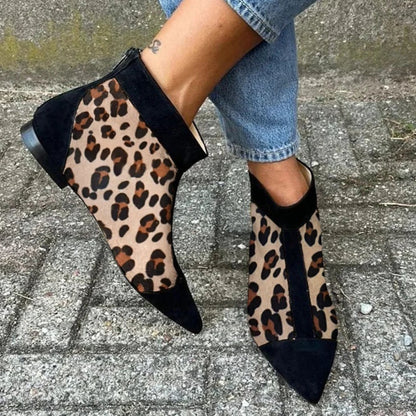Womens Casual Low-heeled Plus-size Pointed-toe Leopard-print Shoes