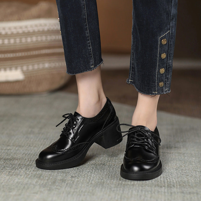 Women's Autumn New Carved Lace-up Round Head British Black Chunky Heel Shoes Womens British Chunky Heel Shoes – Autumn Lace-up Round Head Womens British Chunky Heel Shoes women’s British chunky heel shoes. Carved design, lace-up closure, and round head fo