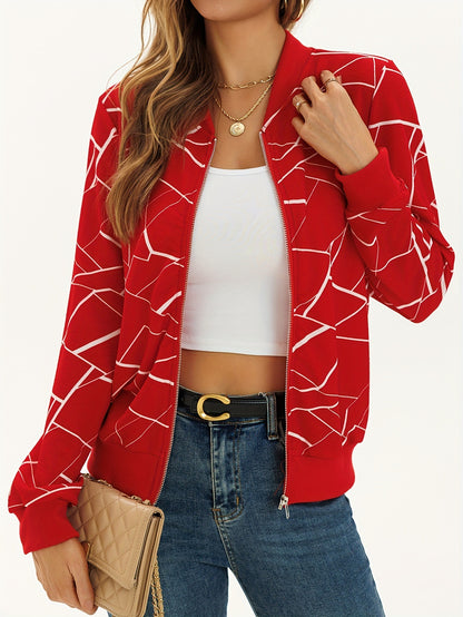 Stylish Long Sleeve Allover Print Zip Up Jacket Elegant