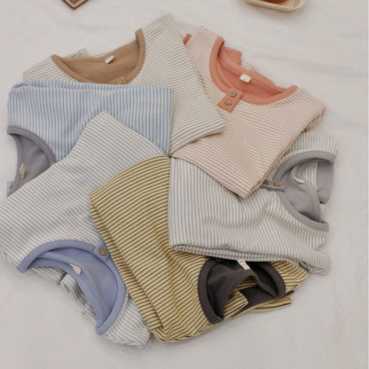 Round Neck Pullover De Velvet Pajamas Women's Autumn Long-sleeved Trousers Striped Homewear Suit