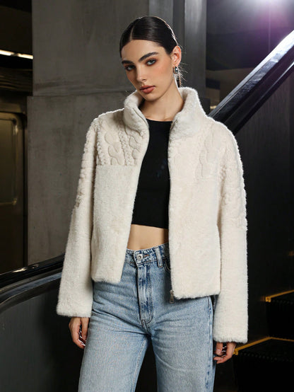 Women's Solid Color High Neck Long Sleeved Thick Coat