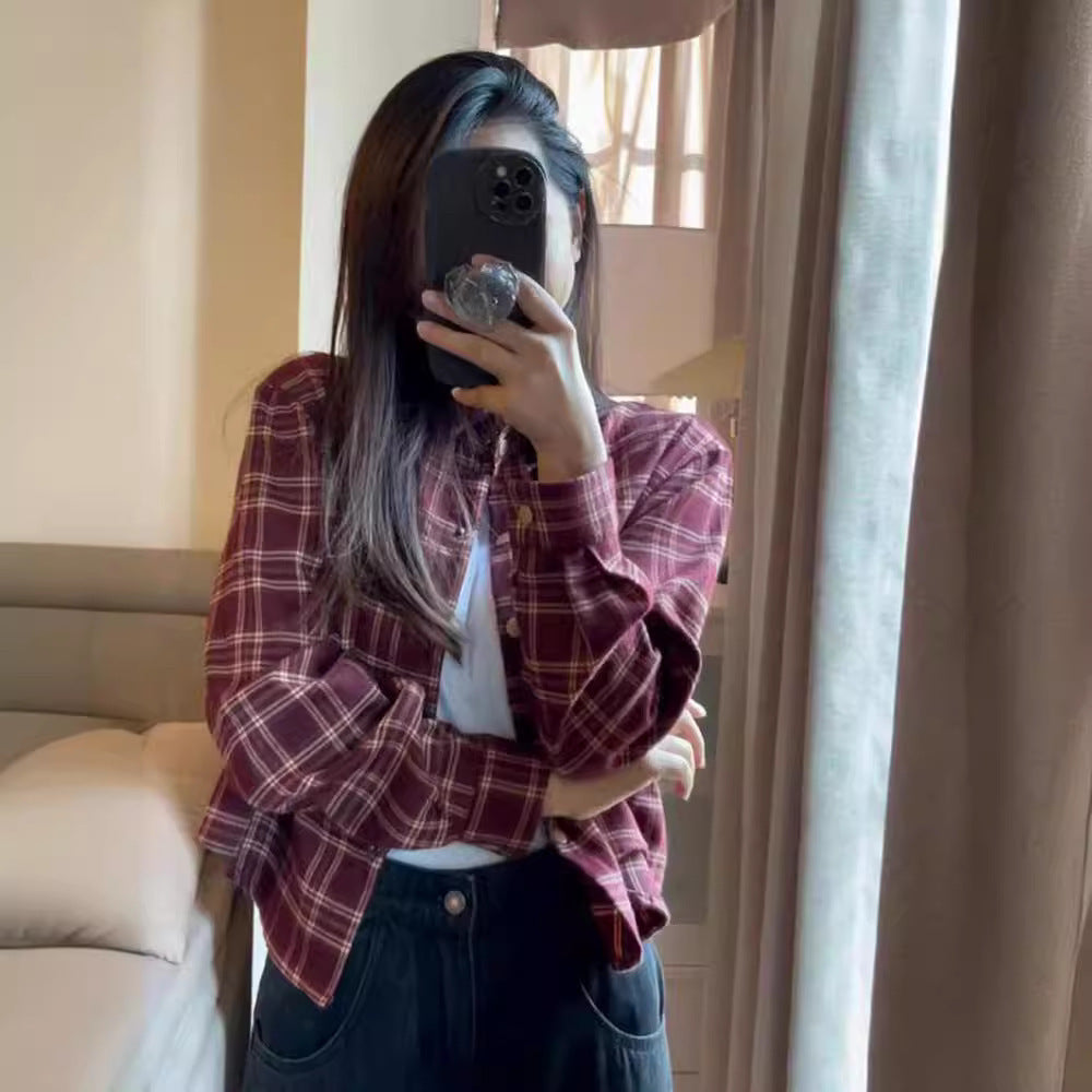 American Retro Short Plaid Shoulder Shirt Coat