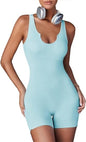 Fisoew Womens One Piece Jumpsuits Racer Back Ribbed U Neck Padded Unitard Backless Tummy Control Bodycon Yoga Romper