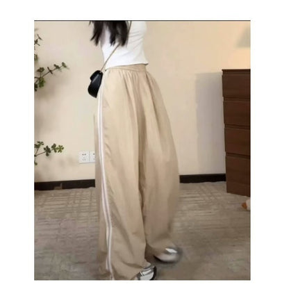 American Striped Sports Pants Female Spring And Autumn Loose Wide Leg Leisure