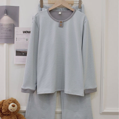 Round Neck Pullover De Velvet Pajamas Women's Autumn Long-sleeved Trousers Striped Homewear Suit