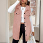 Women's Wool-Like Sleeveless Vest With Lapel, Solid Color Mid-Length Button Up Waistcoat For Layering, Casual & Formal Outfits