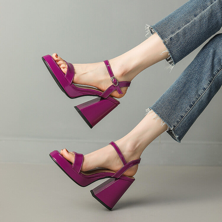 Womens Solid-color Round-toe Chunky-heel Sandals