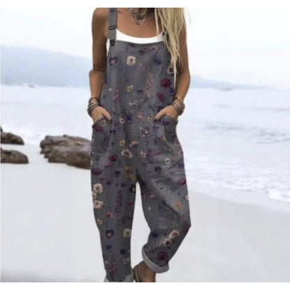 Women's Summer Digital Printing Button Casual Suspender Trousers