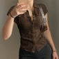 Women's Solid Color Short-sleeved Button Shirt