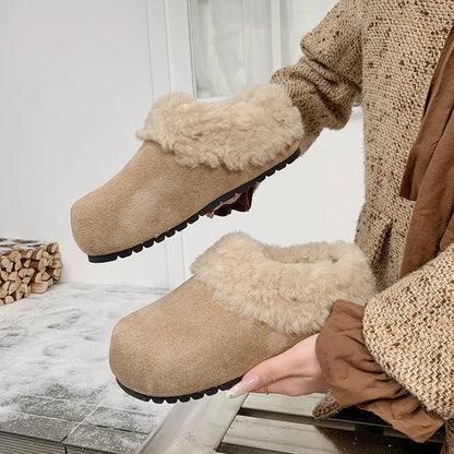 Womens Retro Thick-Soled Fleece-Lined Slippers