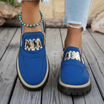 Womens Plus-Size Loafers With Side Zipper And Chunky Platform Sole
