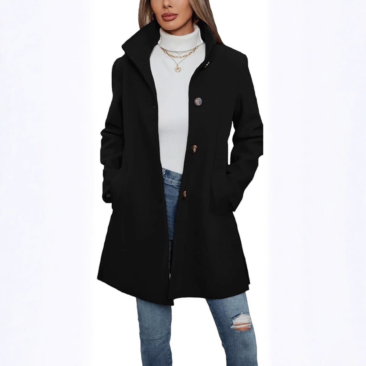 Fashion Casual Autumn And Winter Thick Long Sleeve Woolen Long Thick Coat