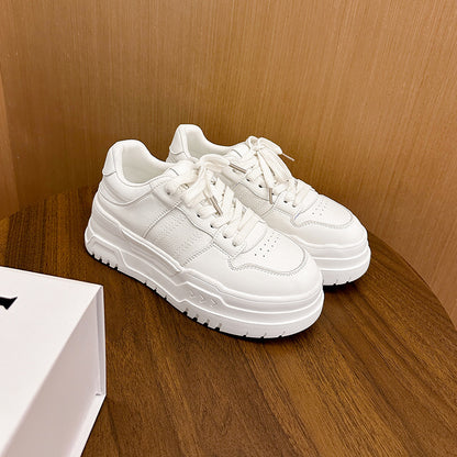 Platform Height Increasing Casual Lace Up Sports Board Shoes Product information: Color: White Upper height: low top (0-3cm) Heel height: high heels (6-8CM) Heel shape: flat heel Size: 35, 36, 37, 38, 39, 40 Shoe Upper material: Cowhide Applicable Gender: