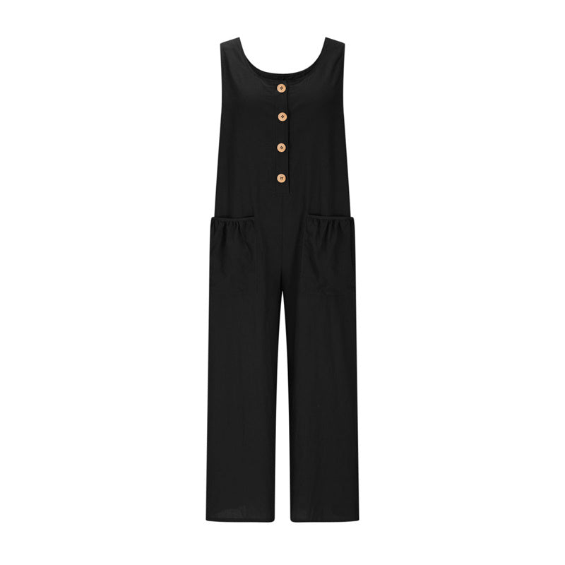 Women's Elegant Wide-Leg Jumpsuit - Button Front Formal & Casual Romper, Lightweight Wear