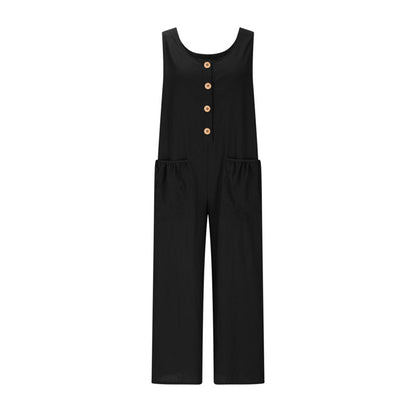 Women's Elegant Wide-Leg Jumpsuit - Button Front Formal & Casual Romper, Lightweight Wear