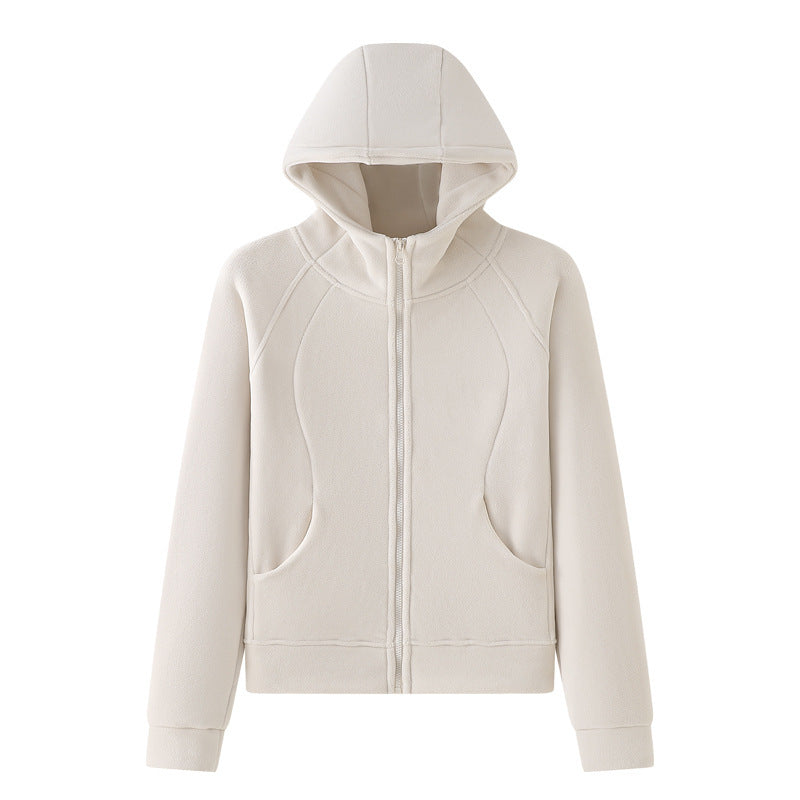 Hooded Zipper Sport Cardigan Coat Female Brushed Hoody