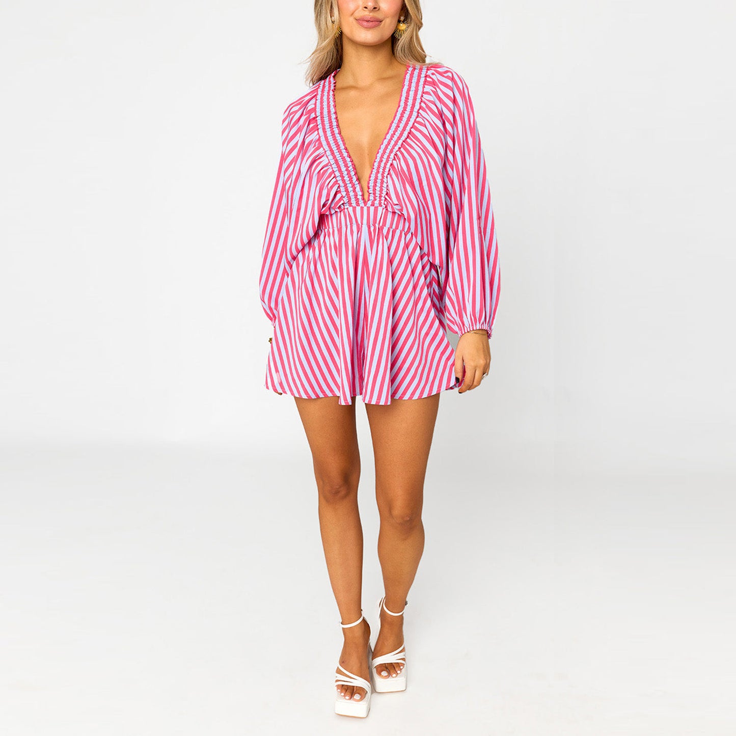 Shirt Slimming Casual Loose Deep V Wide Leg Short Jumpsuit