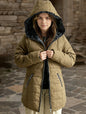 Ladies' Hooded Long-sleeved Warm Cotton-padded Jacket With Fleece