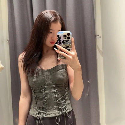 New Women's Spicy Girl Tie Up Tight Fitting Sleeveless Camisole