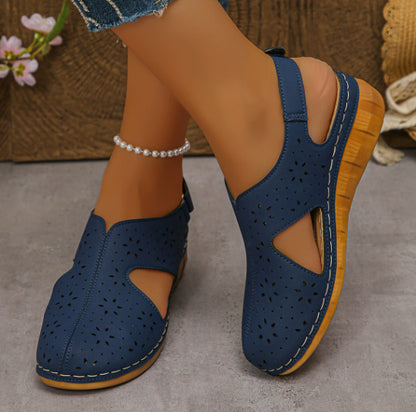 Breathable Velcro-Strapped Wedge Sandals With Fishmouth Design And Stitched Seams