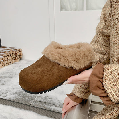 Womens Retro Thick-Soled Fleece-Lined Slippers