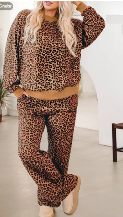 Leopard Print Pullover And Pants Set
