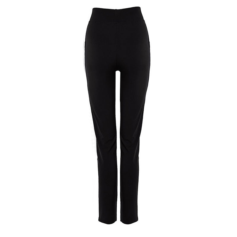 Plus Size Women's Faux Leather Splice Pants With Zip Detail Slim Fit Trousers For Spring&Fall
