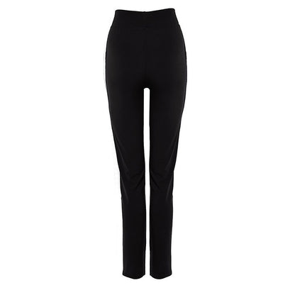 Plus Size Women's Faux Leather Splice Pants With Zip Detail Slim Fit Trousers For Spring&Fall