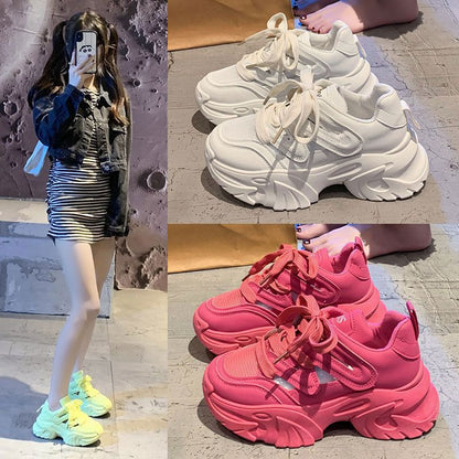 Height Increasing Thick Bottom Women's Sports Casual Shoes Product information: Pattern: solid color Applicable sports: Universal Lining material: imitation leather Color: beige [upgrade solid soft bottom], fluorescent green [upgrade solid soft bottom], R