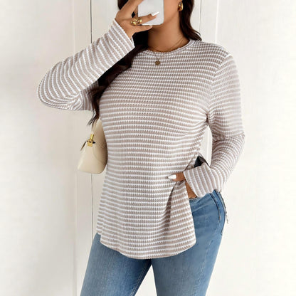 Round Neck Solid Color Long Sleeve Pullover