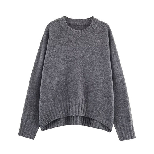 Women's solid color fashionable simple and versatile ribbed knit sweater
