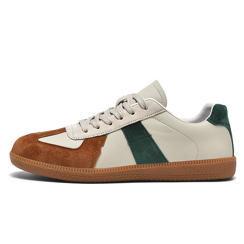 Top Layer Pigskin Leather Sneaker Japanese Canvas Retro Sports Couple Casual Shoes Product information: Pattern: color matching Lining material: Mesh Applicable sports: Universal Color: beige green, white gray, black and white, white powder, khaki Black U