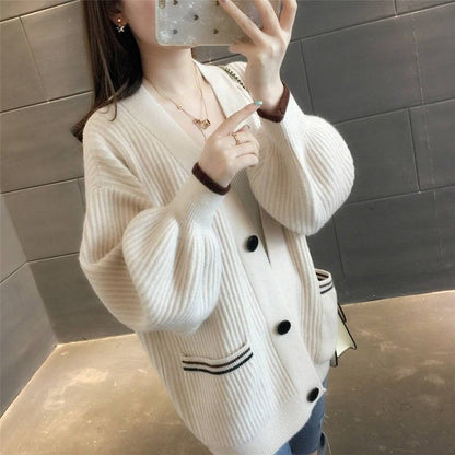 Casual Laid-back Style Gentle Outerwear Korean Style Knitted Coat